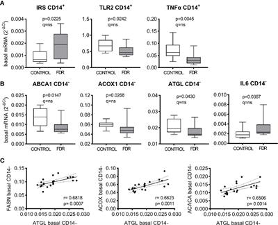 Signs of Deregulated Gene Expression Are Present in Both CD14+ and CD14- PBMC From Non-Obese Men With Family History of T2DM